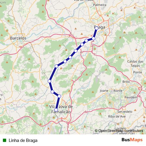 Linha de Braga rail Line Map