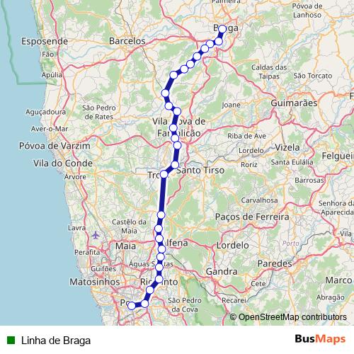 Linha de Braga rail Line Map