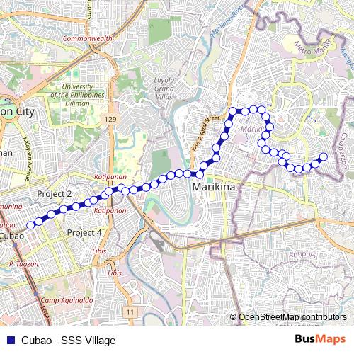 Cubao - SSS Village bus Line Map
