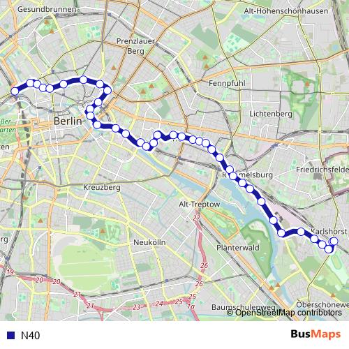 N40 bus Line Map
