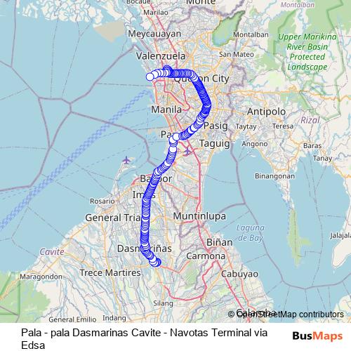 Pala - pala Dasmarinas Cavite - Navotas Terminal via Edsa bus Line Map