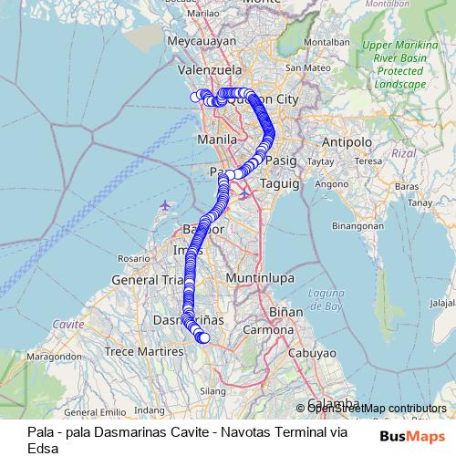 Pala - pala Dasmarinas Cavite - Navotas Terminal via Edsa bus Line Map
