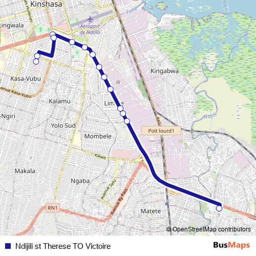 Ndijili st Therese TO Victoire bus Line Map