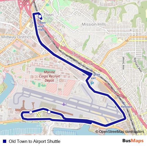 Old Town to Airport Shuttle bus Line Map