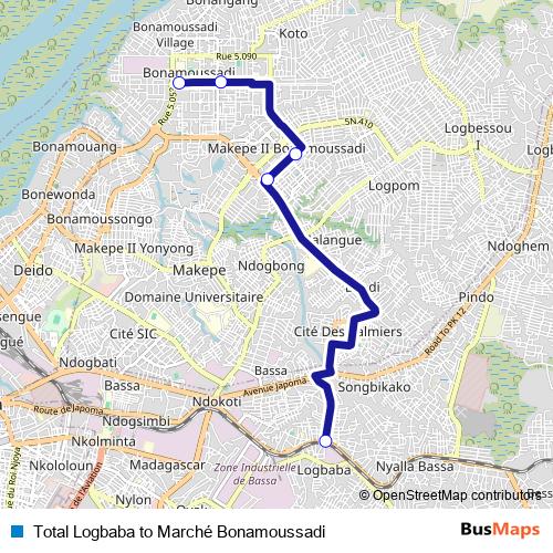 Total Logbaba to Marché Bonamoussadi bus Line Map