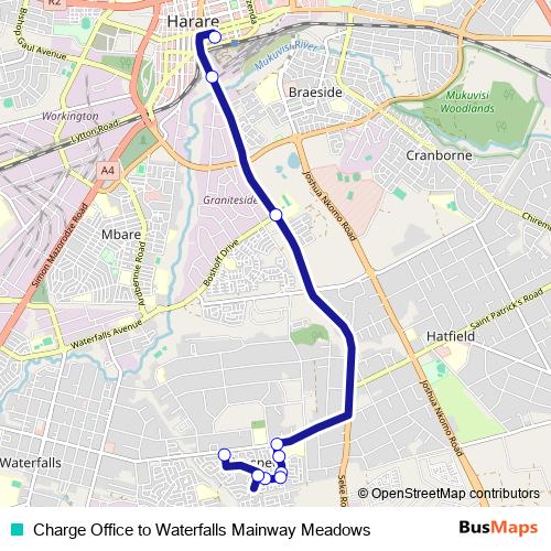 Charge Office to Waterfalls Mainway Meadows bus Line Map