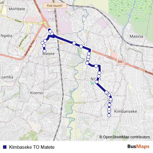Kimbaseke TO Matete bus Line Map