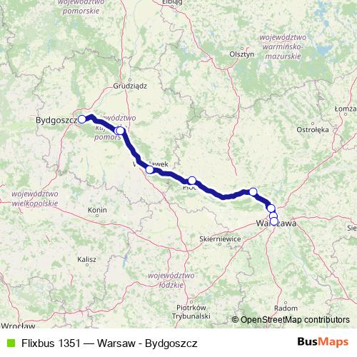 Flixbus 1351 bus Line Map