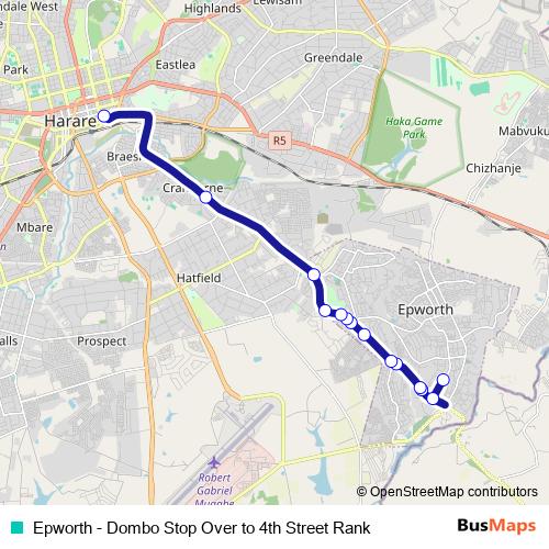 Epworth - Dombo Stop Over to 4th Street Rank bus Line Map