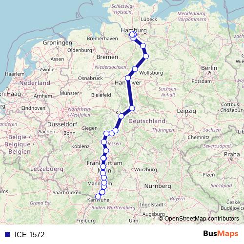 ICE 1572 rail Line Map
