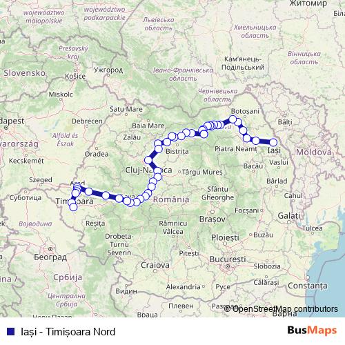 Iaşi - Timişoara Nord rail Line Map