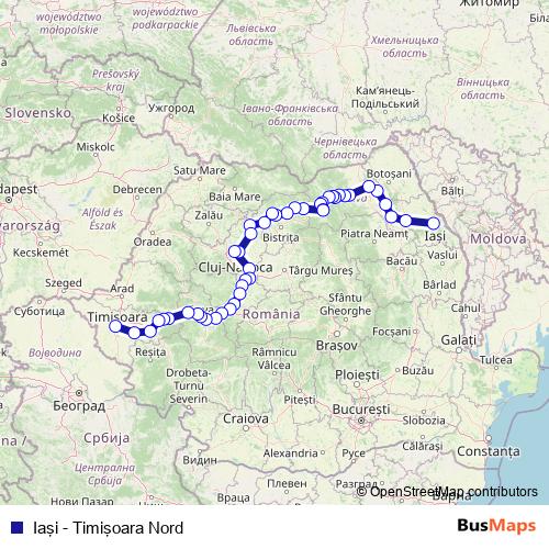 Iaşi - Timişoara Nord rail Line Map