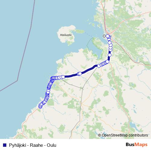 Pyhäjoki - Raahe - Oulu bus Line Map