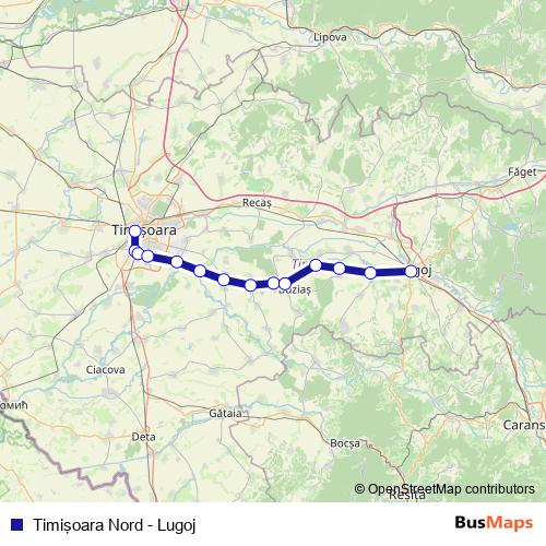 Timişoara Nord - Lugoj rail Line Map
