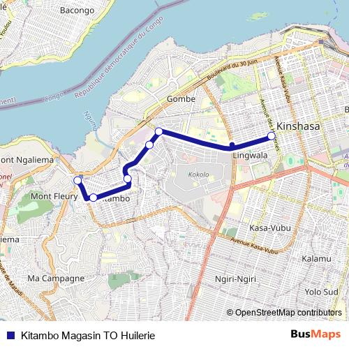 Kitambo Magasin TO Huilerie bus Line Map