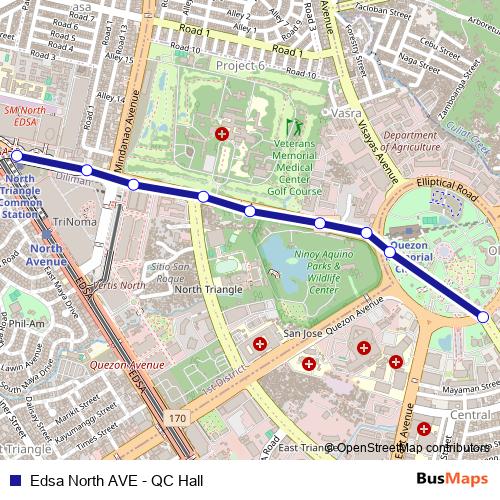 Edsa North AVE - QC Hall bus Line Map