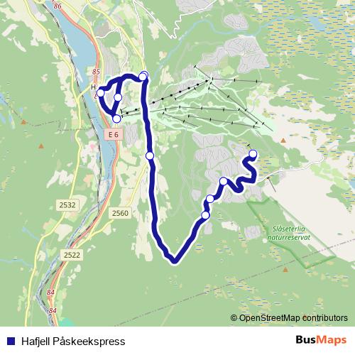 Hafjell Påskeekspress bus Line Map