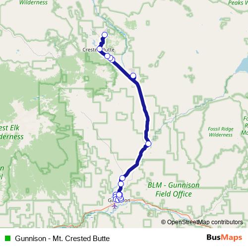 Gunnison - Mt. Crested Butte bus Line Map