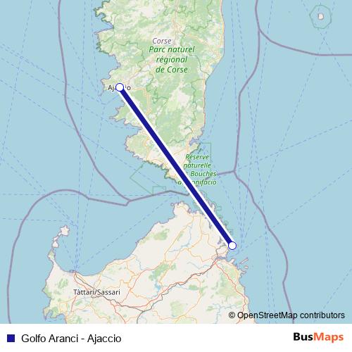 Golfo Aranci - Ajaccio ferry Line Map
