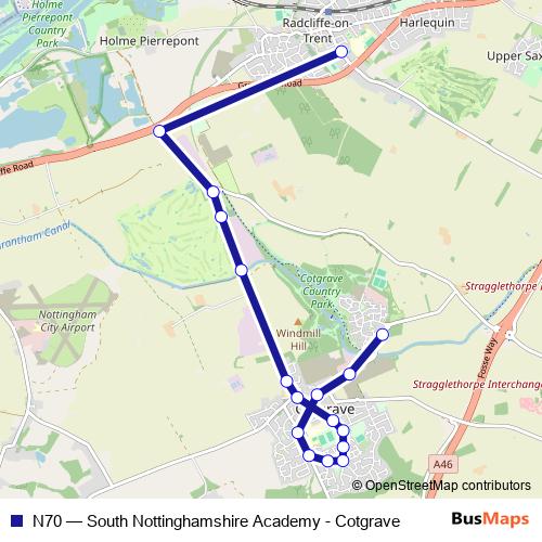 N70 bus Line Map