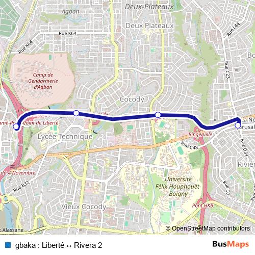 gbaka : Liberté ↔ Rivera 2 bus Line Map