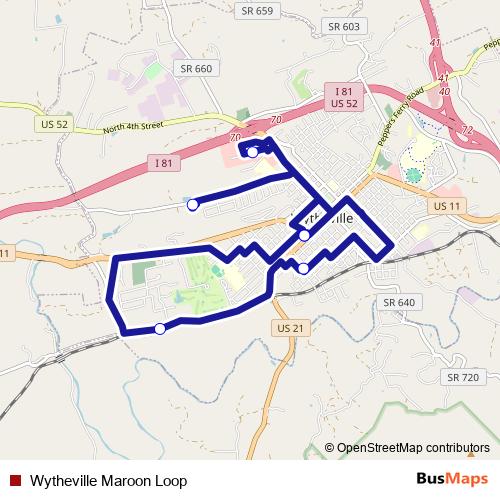 Wytheville Maroon Loop bus Line Map
