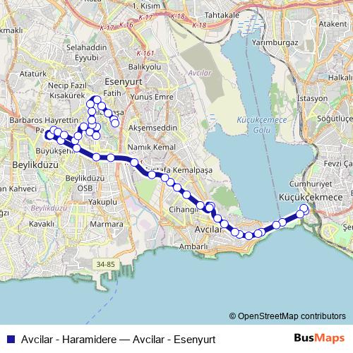 Avcilar - Haramidere bus Line Map
