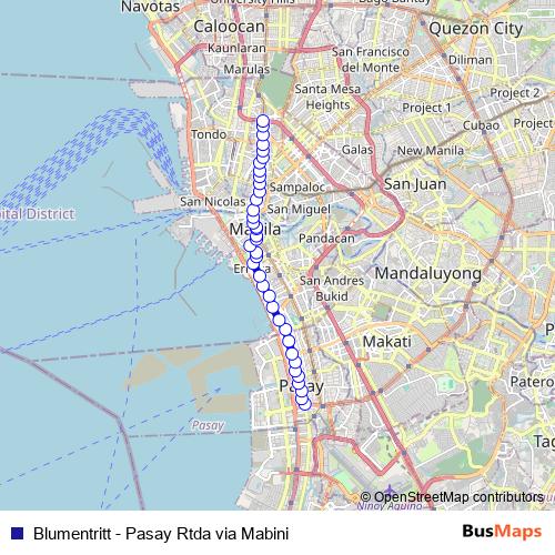 Blumentritt - Pasay Rtda via Mabini bus Line Map