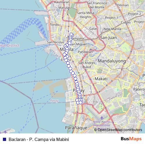 Baclaran - P. Campa via Mabini bus Line Map