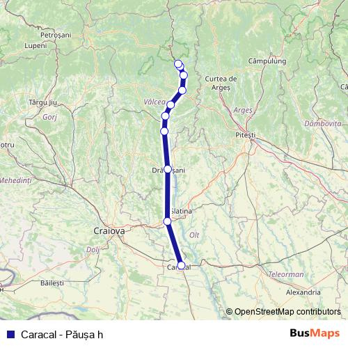 Caracal - Păuşa h rail Line Map