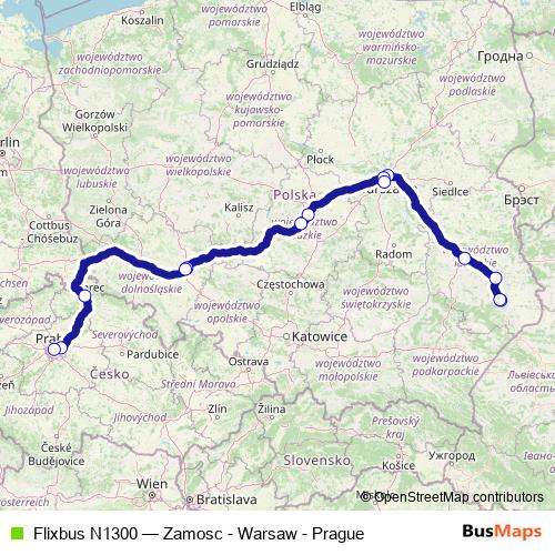 Flixbus N1300 bus Line Map