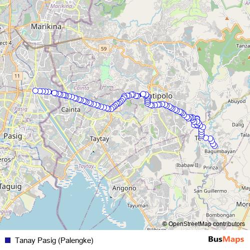 Tanay Pasig (Palengke) bus Line Map