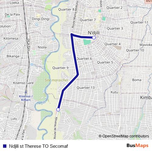Ndjili st Therese TO Secomaf bus Line Map
