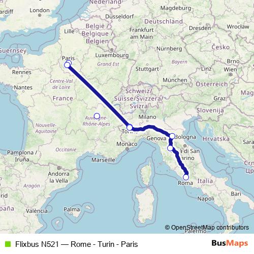 Flixbus N521 bus Line Map