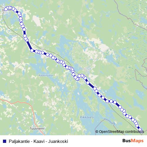 Paljakantie - Kaavi - Juankoski bus Line Map