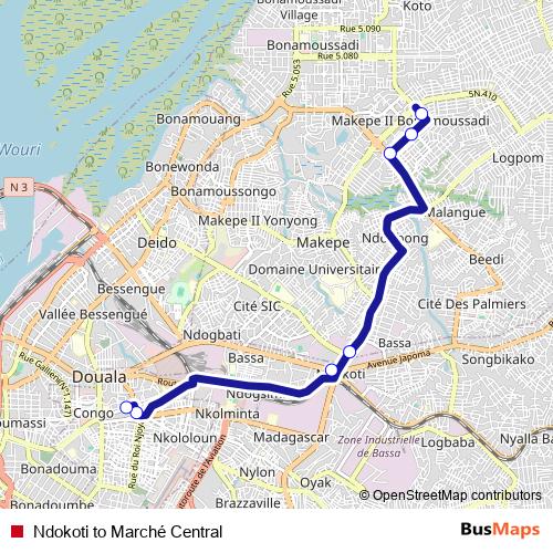 Ndokoti to Marché Central bus Line Map