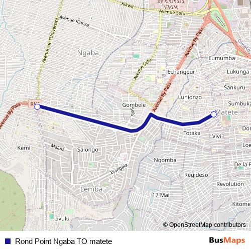 Rond Point Ngaba TO matete bus Line Map