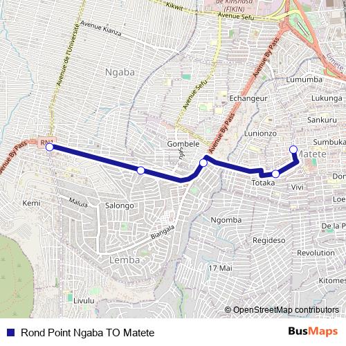 Rond Point Ngaba TO Matete bus Line Map