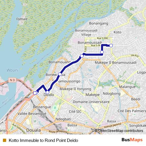 Kotto Immeuble to Rond Point Deido bus Line Map