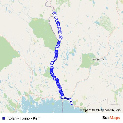 Kolari - Tornio - Kemi bus Line Map