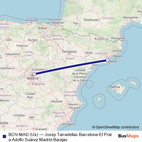 BCN-MAD (Ux) air Line Map