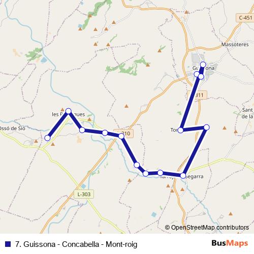 7. Guissona - Concabella - Mont-roig bus Line Map