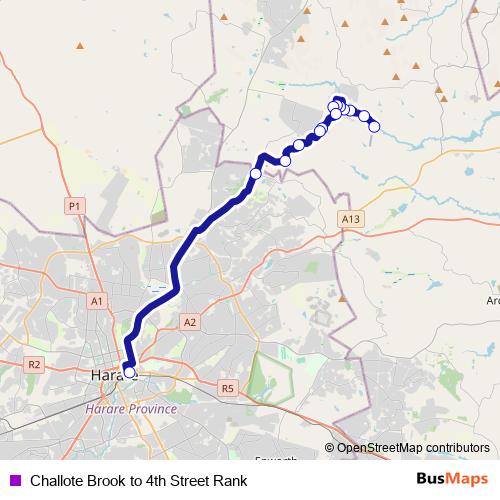 Challote Brook to 4th Street Rank bus Line Map