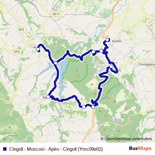 Cingoli - Moscosi - Apiro - Cingoli (Ymc09e02) bus Line Map