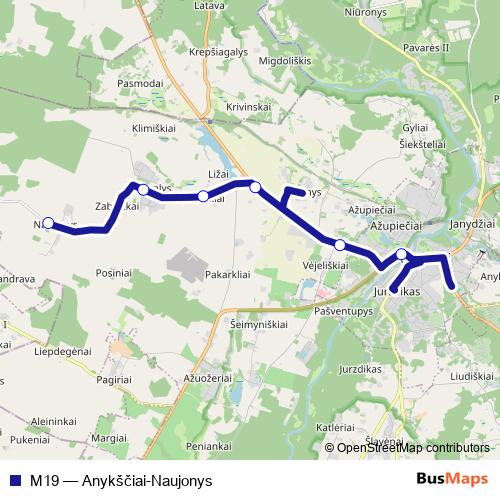M19 bus Line Map