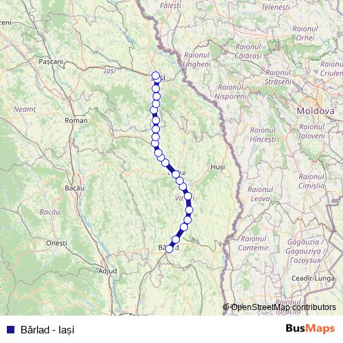 Bârlad - Iaşi rail Line Map