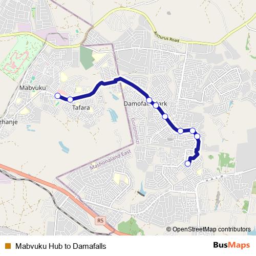 Mabvuku Hub to Damafalls bus Line Map