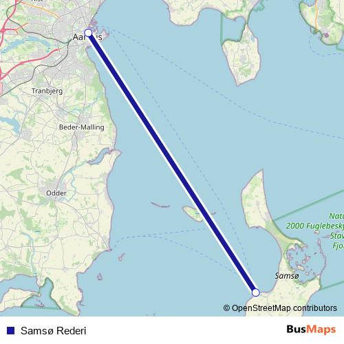 Samsø Rederi ferry Line Map