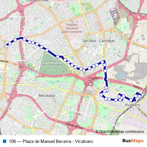 106 bus Line Map