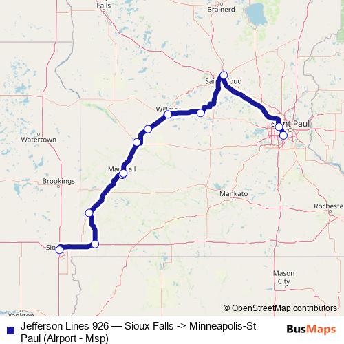 Jefferson Lines 926 bus Line Map